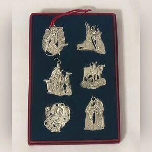 Vintage Pewter "The Nativity" Set of 6 Ornaments EUC